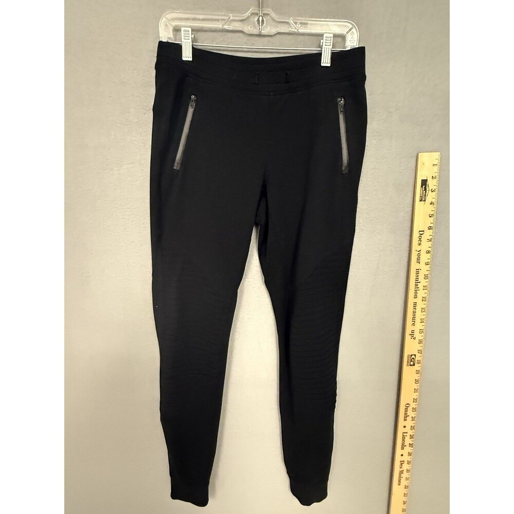 Alo Yoga Black Urban Moto Joggers Sweatpants Zipper Pockets Ribbed Knees Unise